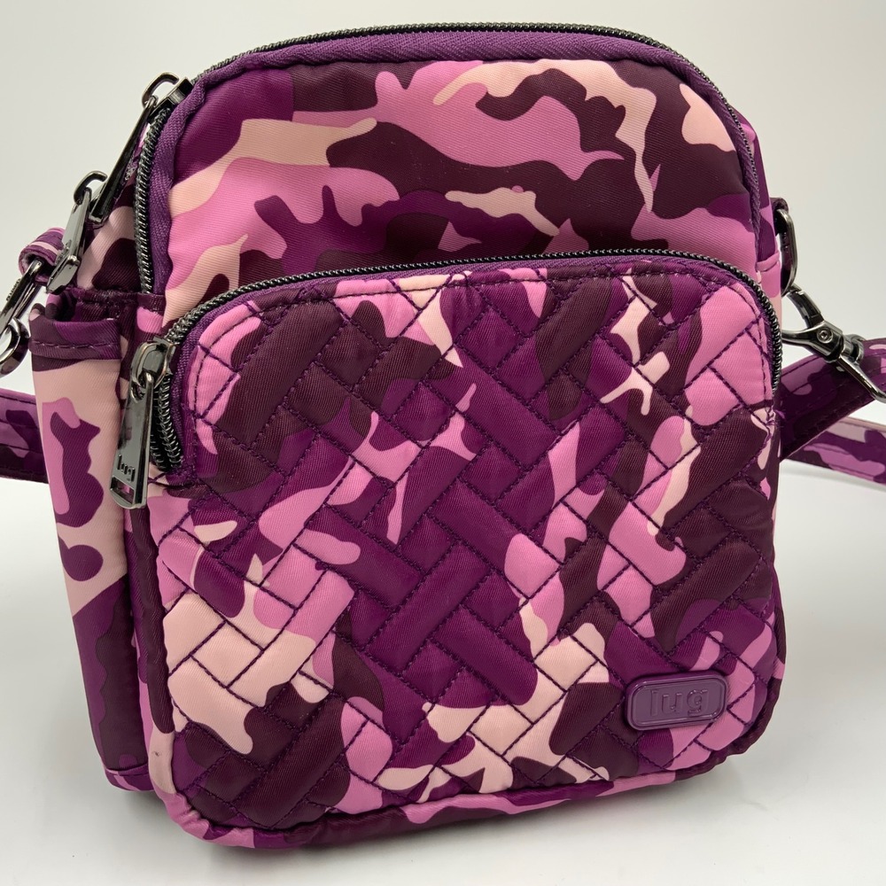 Lug Can Can Crossbody Bag Purple‎ Pink Camo Quilted Nylon Adjustable Strap